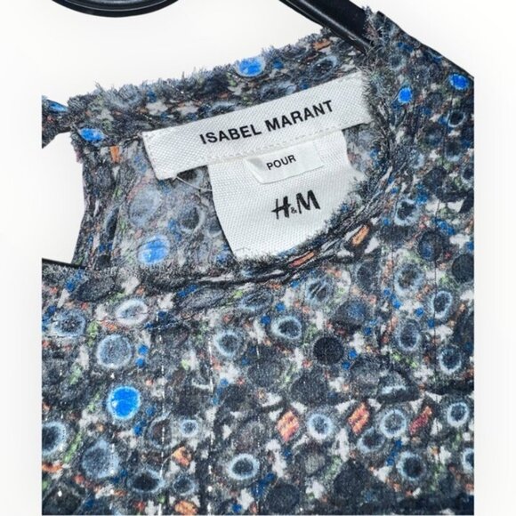 ISABEL MARANT HM Silk Ruched Top Blouse Peacock Print Pattern Metallic 2 XS Boho - Picture 6 of 7
